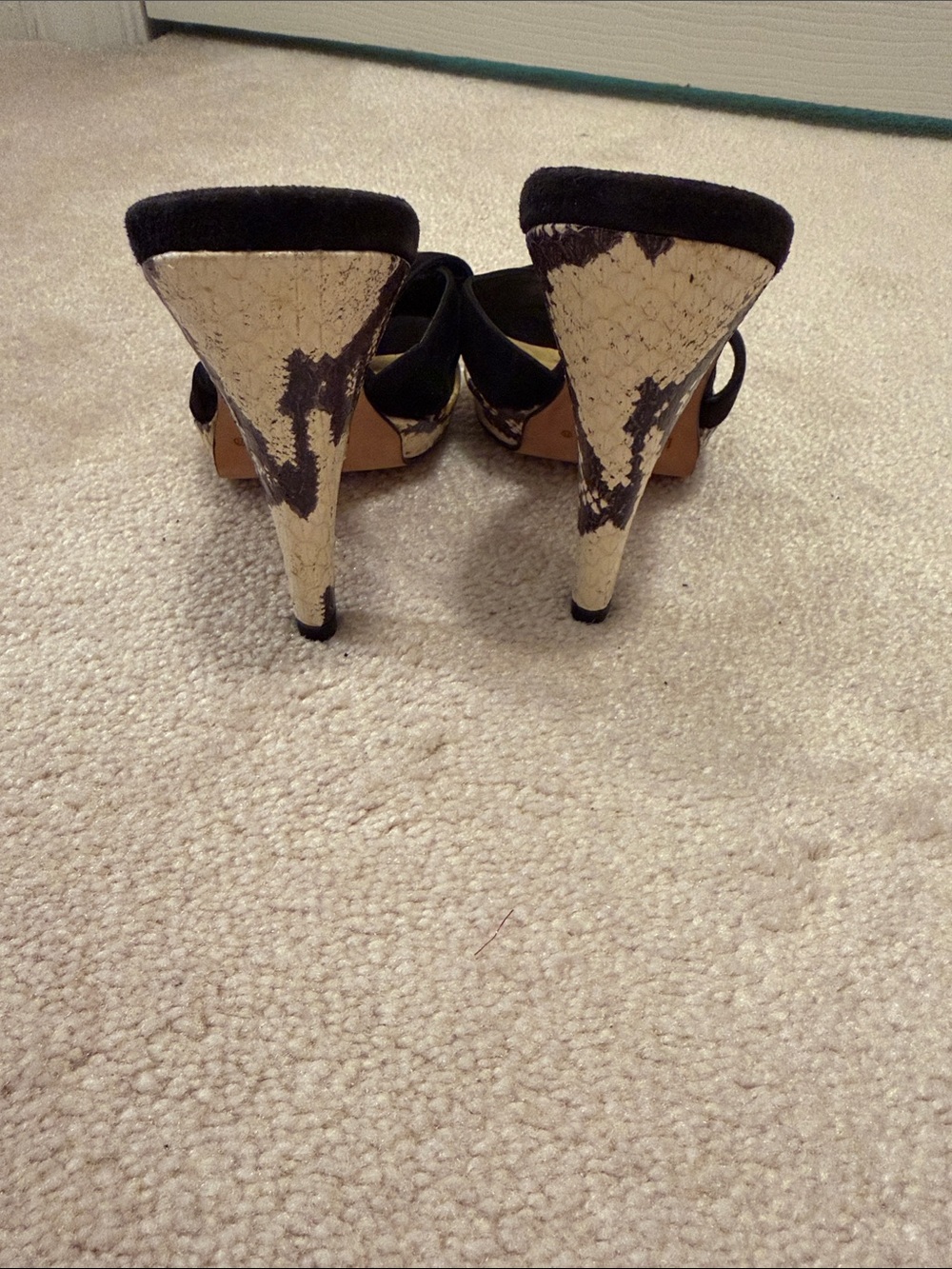 bebe Black Suede Crisscross Open-Toe Heels with Gold Insole - Picture 4 of 5